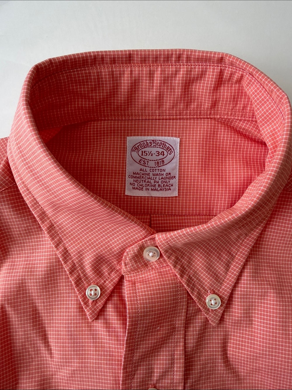 Brooks Brothers Coral Red Micro-Check Button-Down Shirt